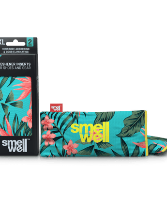 A package of SmellWell Active XL - Tropical Floral and 2 SmellWell Active XL - Tropical Floral freshener inserts bags next to it