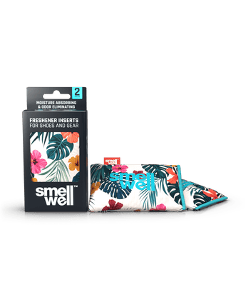A package of SmellWell Active - Hawaii Floral and 2 SmellWell Active - Hawaii Floral freshener inserts bags next to it