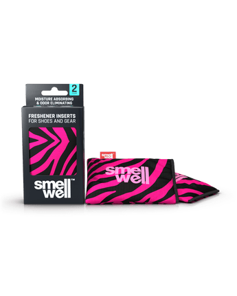 A package of SmellWell Active - Pink Zebra and 2 SmellWell Active - Pink Zebra freshener inserts bags next to it